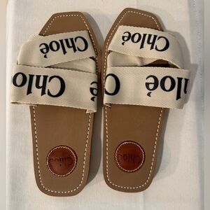 Chloé Woody Linen Slides